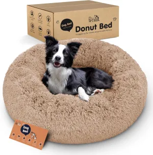 Donut Dog Bed - Premium Comfort for Anxiety Relief - Fluffy & Calming Design with Ultra-Plush Support | Cozy Round Dog Bed with Super Soft Circle Style (Size M Camel)
