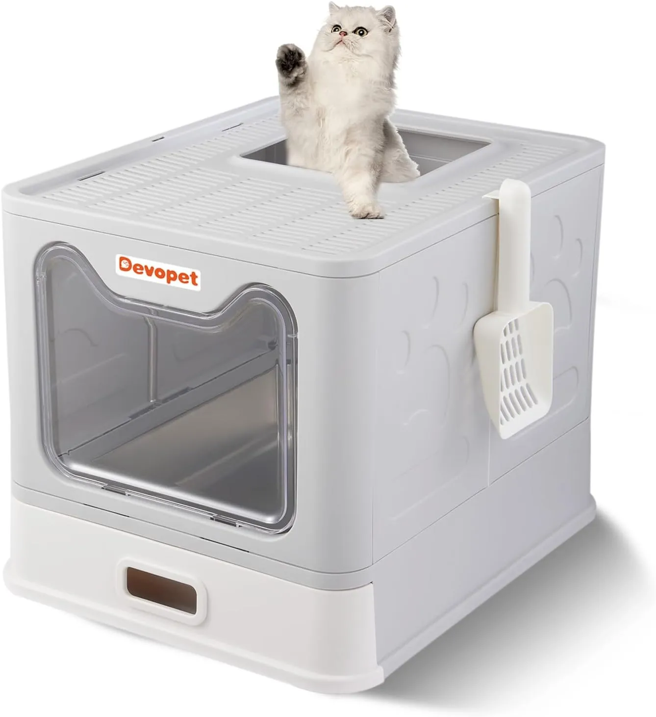 Enclosed Cat Litter Boxes, Stainless Steel Litter Box with Lid, Top Entry Cat Litter Box with Cover, Metal Kitty Litterbox with High Sided Enclosure, Foldable, Non-Stick, Easy Cleaning