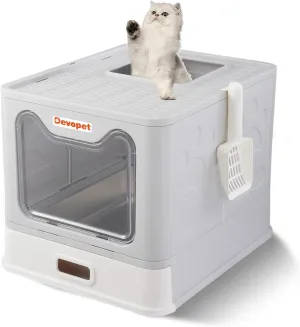 Enclosed Cat Litter Boxes, Stainless Steel Litter Box with Lid, Top Entry Cat Litter Box with Cover, Metal Kitty Litterbox with High Sided Enclosure, Foldable, Non-Stick, Easy Cleaning