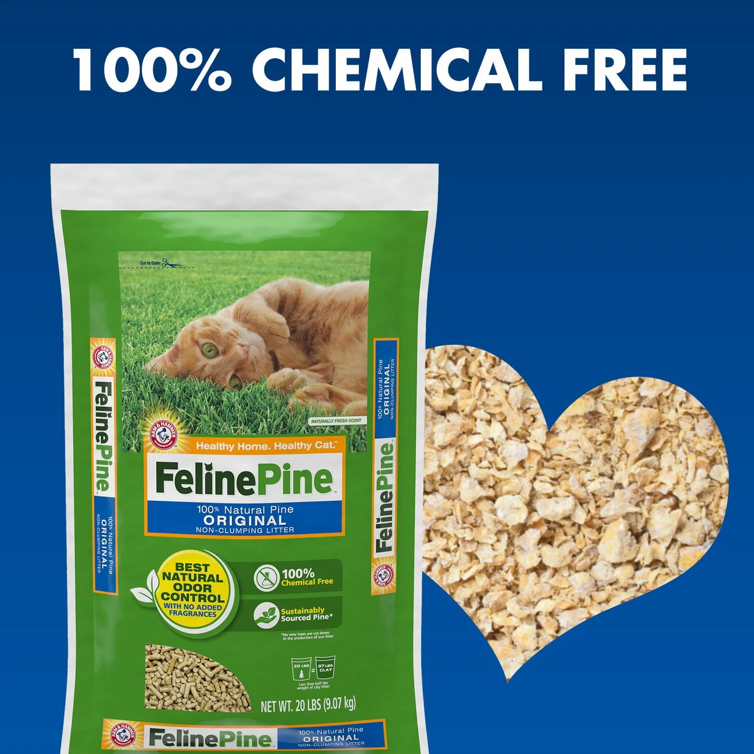 Feline Pine Original 100% Natural Pine Non-Clumping Cat Litter 40lb, Fresh Scent