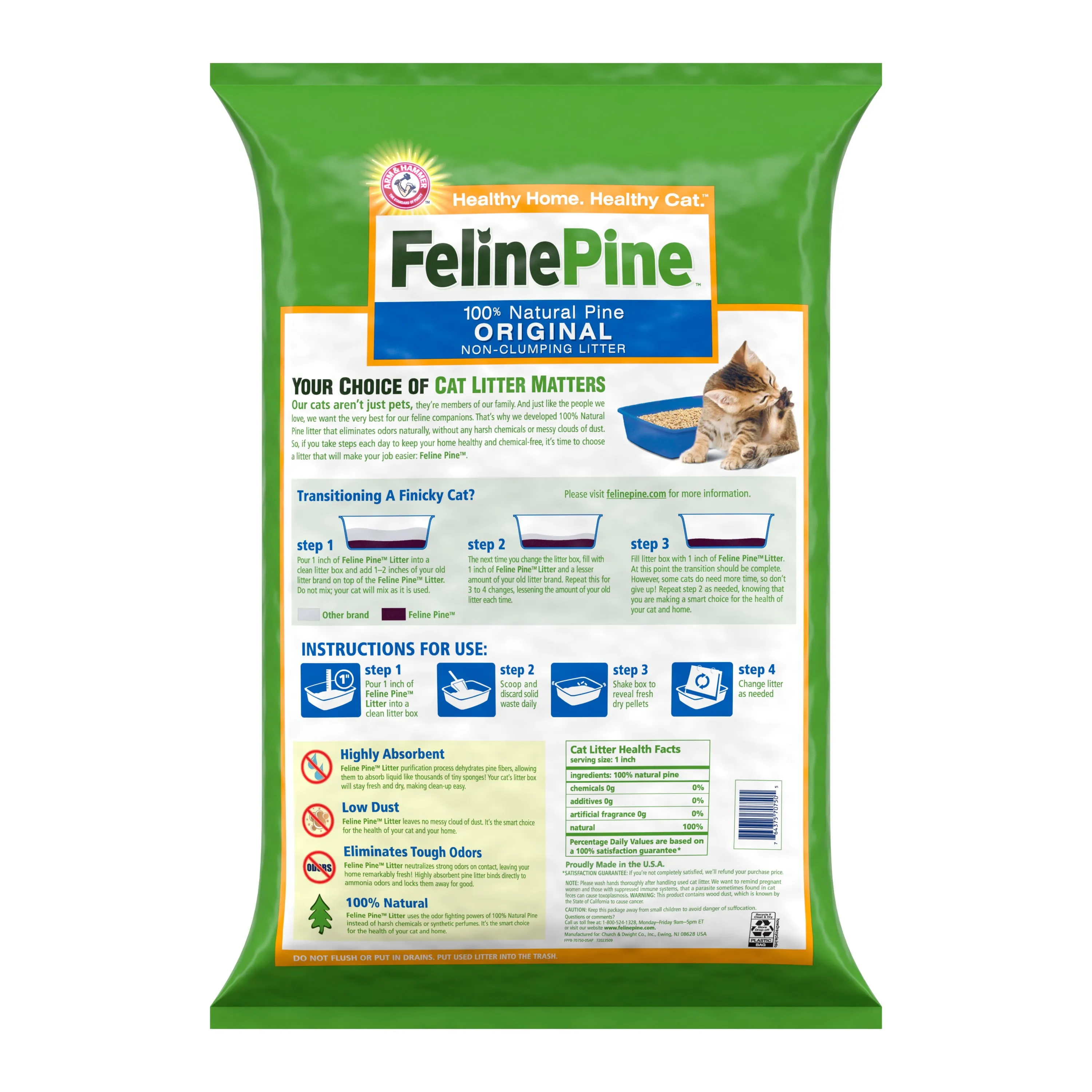 Feline Pine Original 100% Natural Pine Non-Clumping Cat Litter 40lb, Fresh Scent