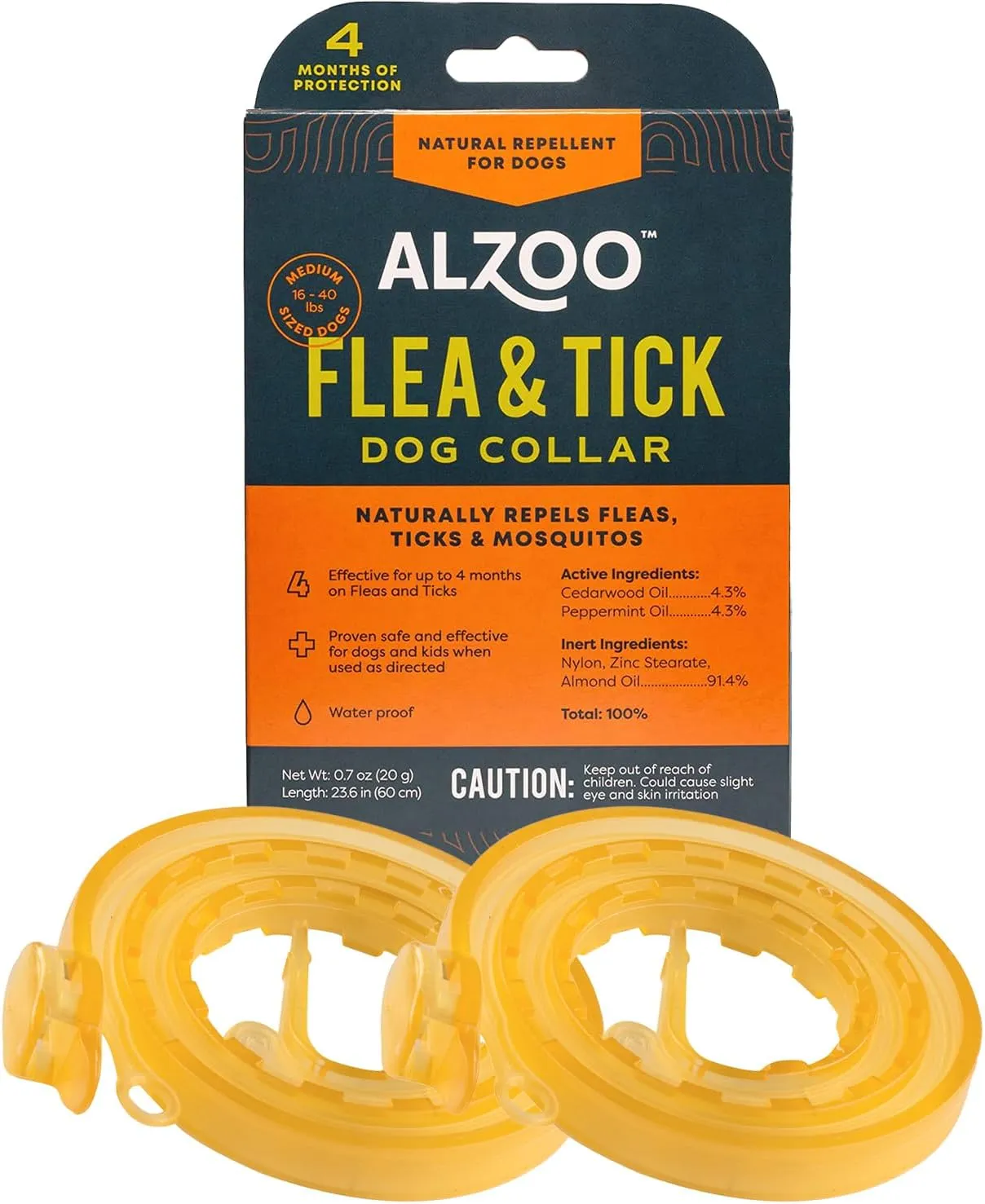 Flea & Tick Dog Collar, Helps Repel Fleas, Ticks & Mosquitoes, 100% Plant-Based Active Ingredients, Phthalates and PVC Free, Up to 4 Months Protection, Medium-Sized Dogs: 16-40 lbs, Pack of 2