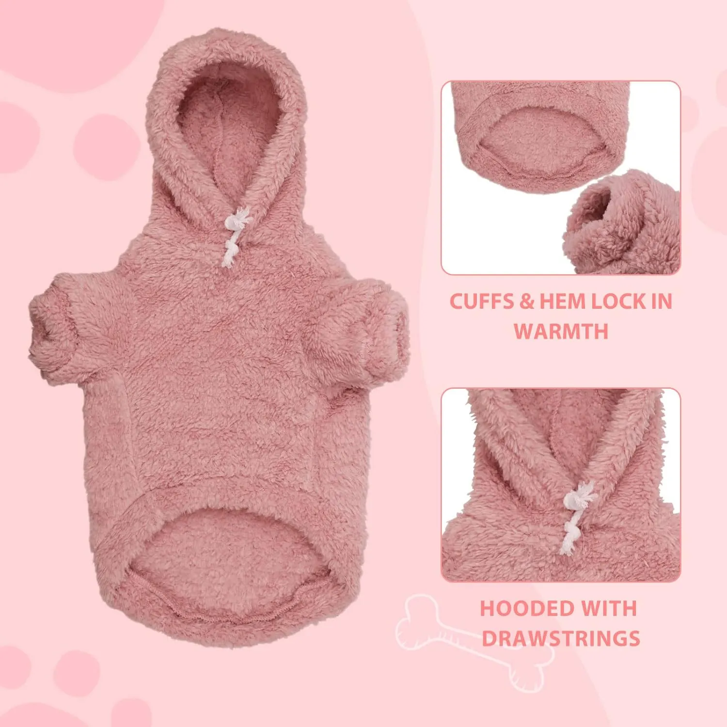Fuzzy Warm Dog Hoodie for Small Dogs - Soft Cozy Pink Fleece with Hood (S)