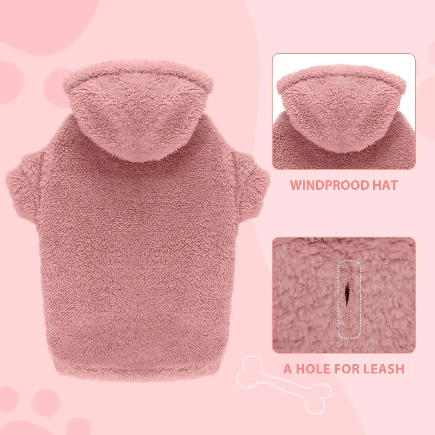 Fuzzy Warm Dog Hoodie for Small Dogs - Soft Cozy Pink Fleece with Hood (S)