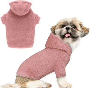Fuzzy Warm Dog Hoodie for Small Dogs - Soft Cozy Pink Fleece with Hood (S)