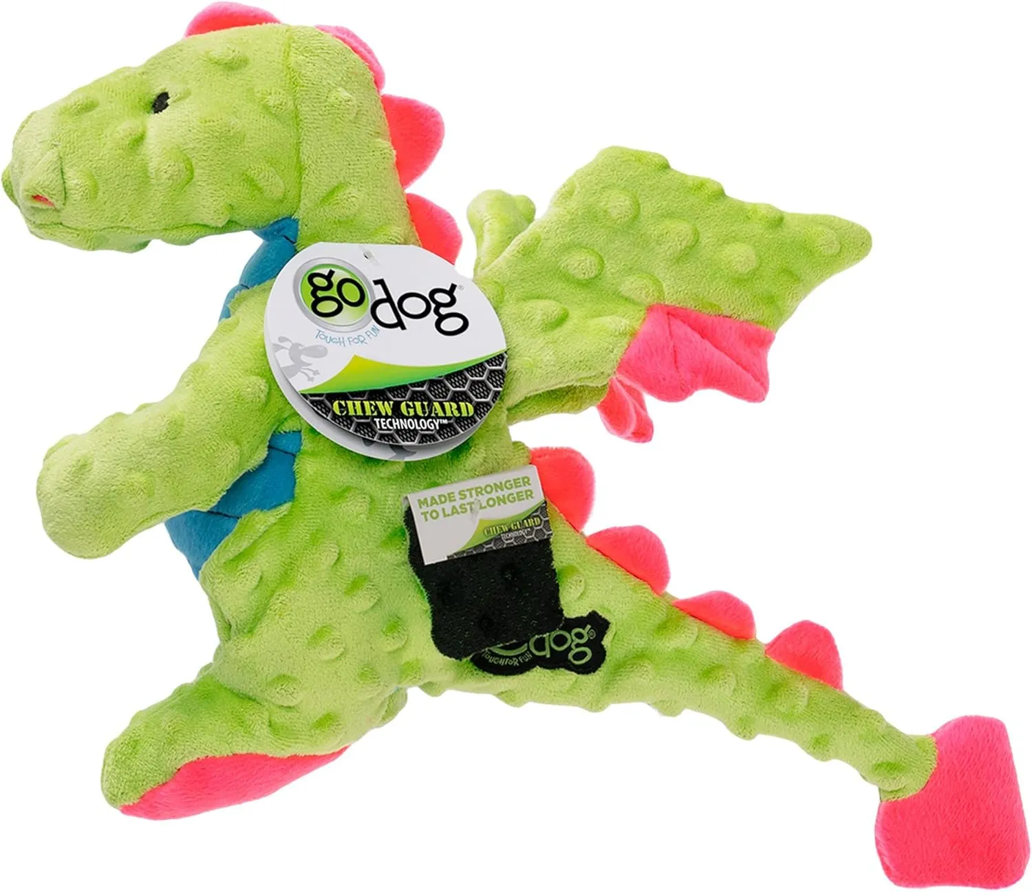 goDog Bubble Plush Dragons Squeaky Dog Toy, Chew Guard Technology - Green, Large
