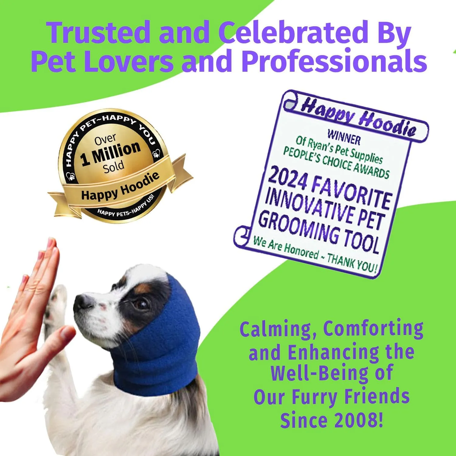 Happy Hoodie The Original Dog & Cat Calming Band, Anxiety Relief/Noise Protection-Grooming-Thunder-Fireworks (Small, Blue)