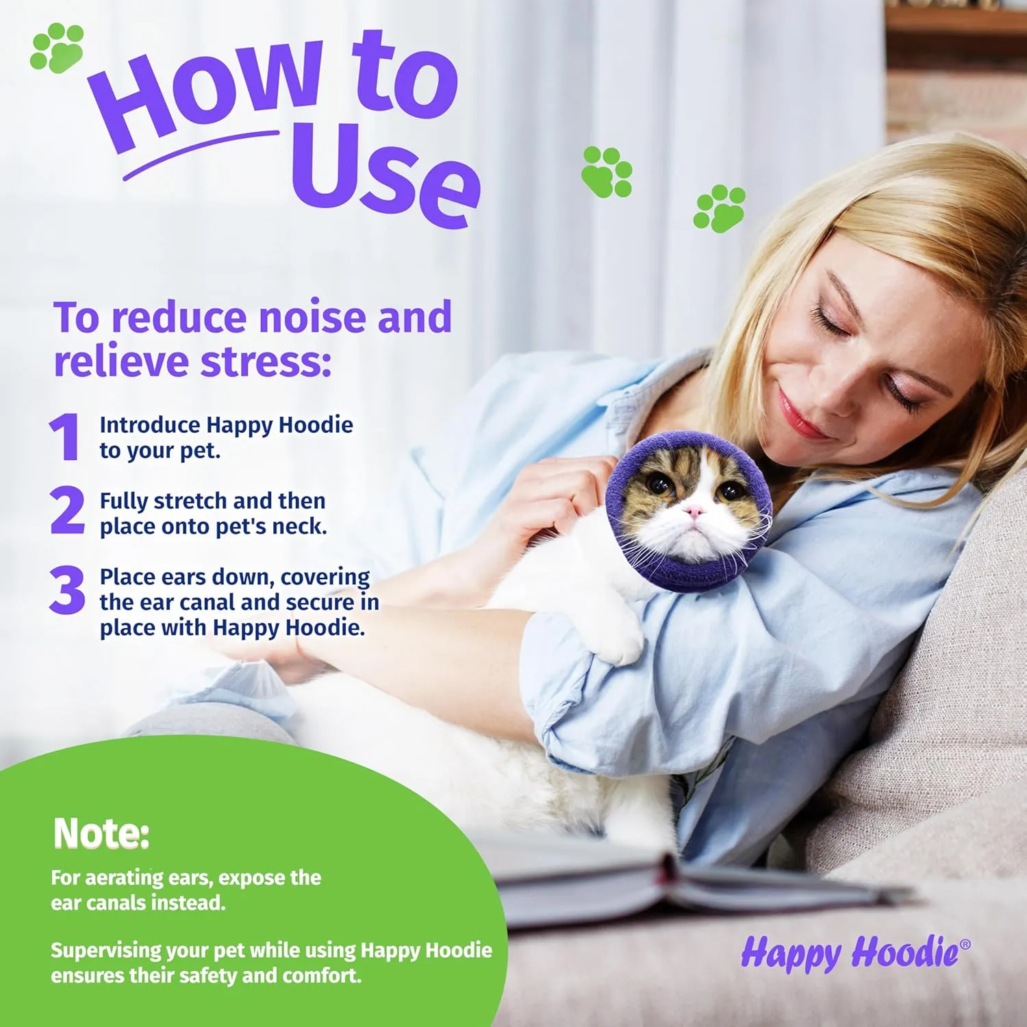 Happy Hoodie The Original Dog & Cat Calming Band, Anxiety Relief/Noise Protection-Grooming-Thunder-Fireworks (Small, Blue)