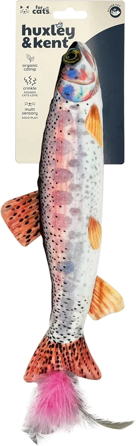 Huxley & Kent Kicker Cat Toy | Rainbow Trout | Large Strong Catnip Filled Crinkle Cat Toy | Plush and Burlap Toy Promotes Natural Hunting Instinct | Kittybelles