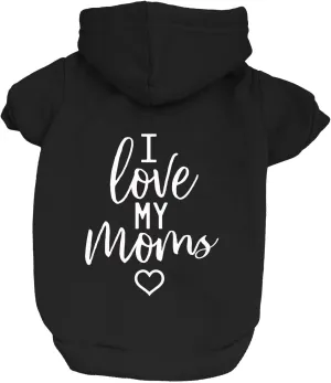 I Love My Moms (Two) Mother's Day Dog Hoodie | Fleece Lined |Leash Hole| Pride Day | LGBTQ  | Rainbow | Parade|Black, Medium 175