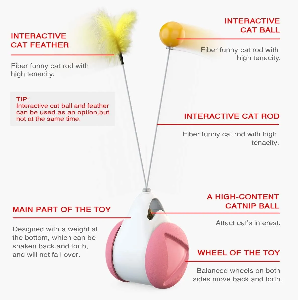 Interactive Cat Toys Catnip Ball Toy,Cat Toys Chaser for Indoor Cats,Cat Balance Swing Car Toy,360 Degree Self Rotating Ball Car Toy (Pink)