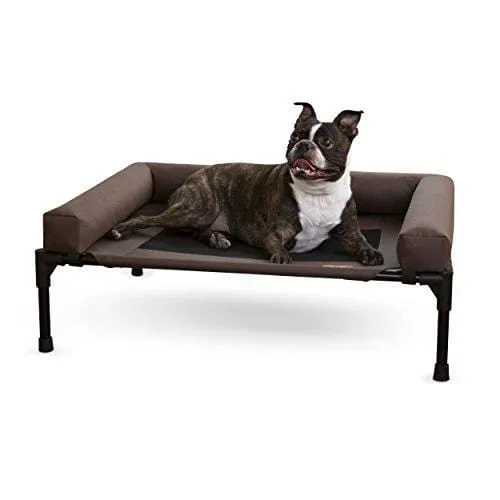K&H Pet Products Original Bolster Pet Cot Elevated Pet Bed, Chocolate/Mesh,  Medium