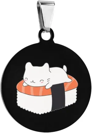 Kawaii Sushi Cat Dog Tags for Pets Personalized Cute Dog Name ID Tags Stainless Steel Dog Collar Tag