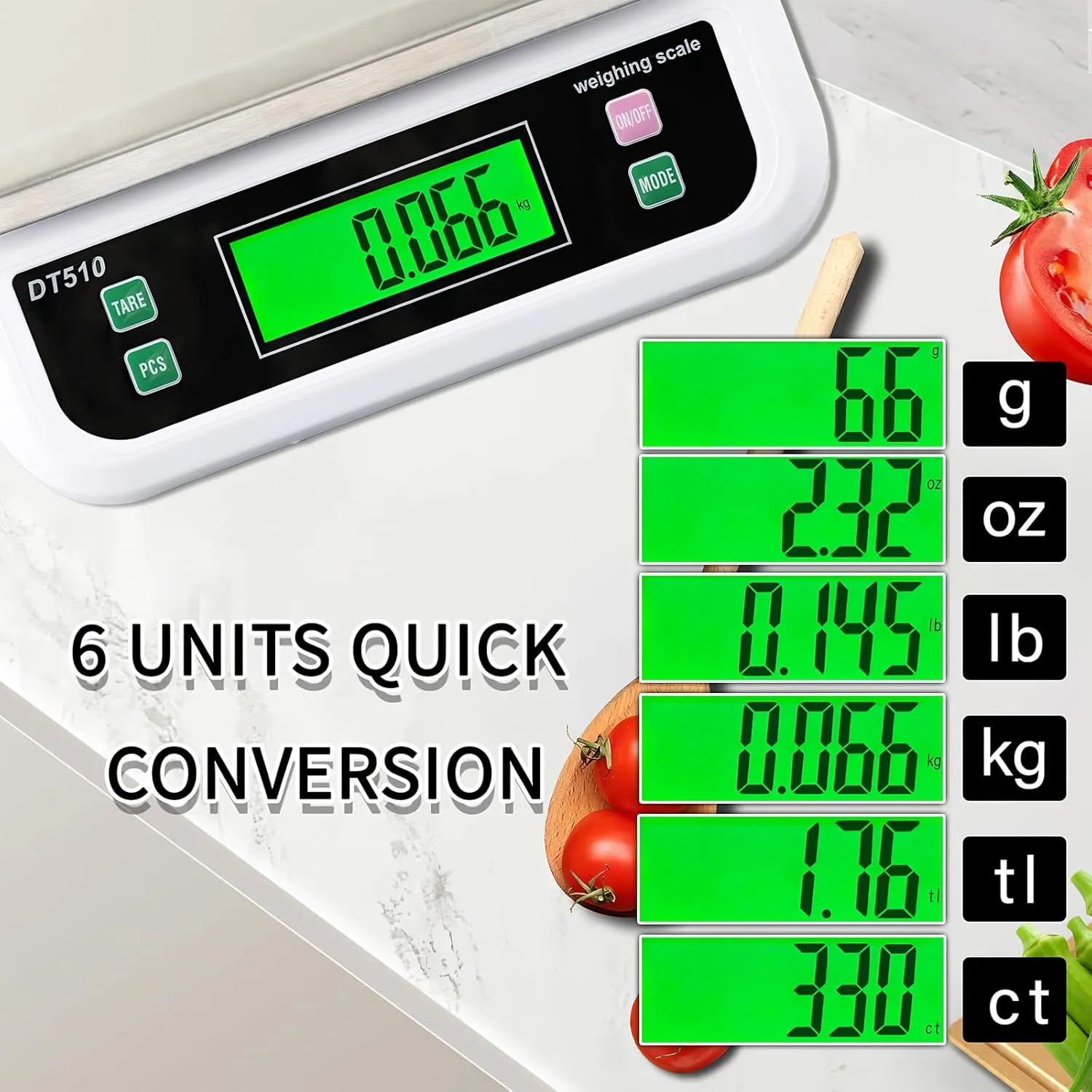 Large Digital Kitchen Scale 88lbs/40kg Kitchen Scales for Food with Tare and PCS Funtion LCD Display Stainless Stee Tray Baking Scale for Baking and Cooking, Adapter Included (White, 40kg)