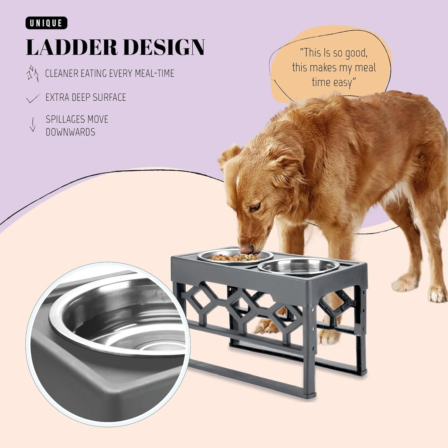 Large Dog Bowls Elevated, 4 Height Adjustable Raised Dog Bowl Stand with 2 Stainless Steel Food and Water Bowls Set, Tall Dogs Feeding Station with Anti-Slip Base for Medium Large Breeds Dogs