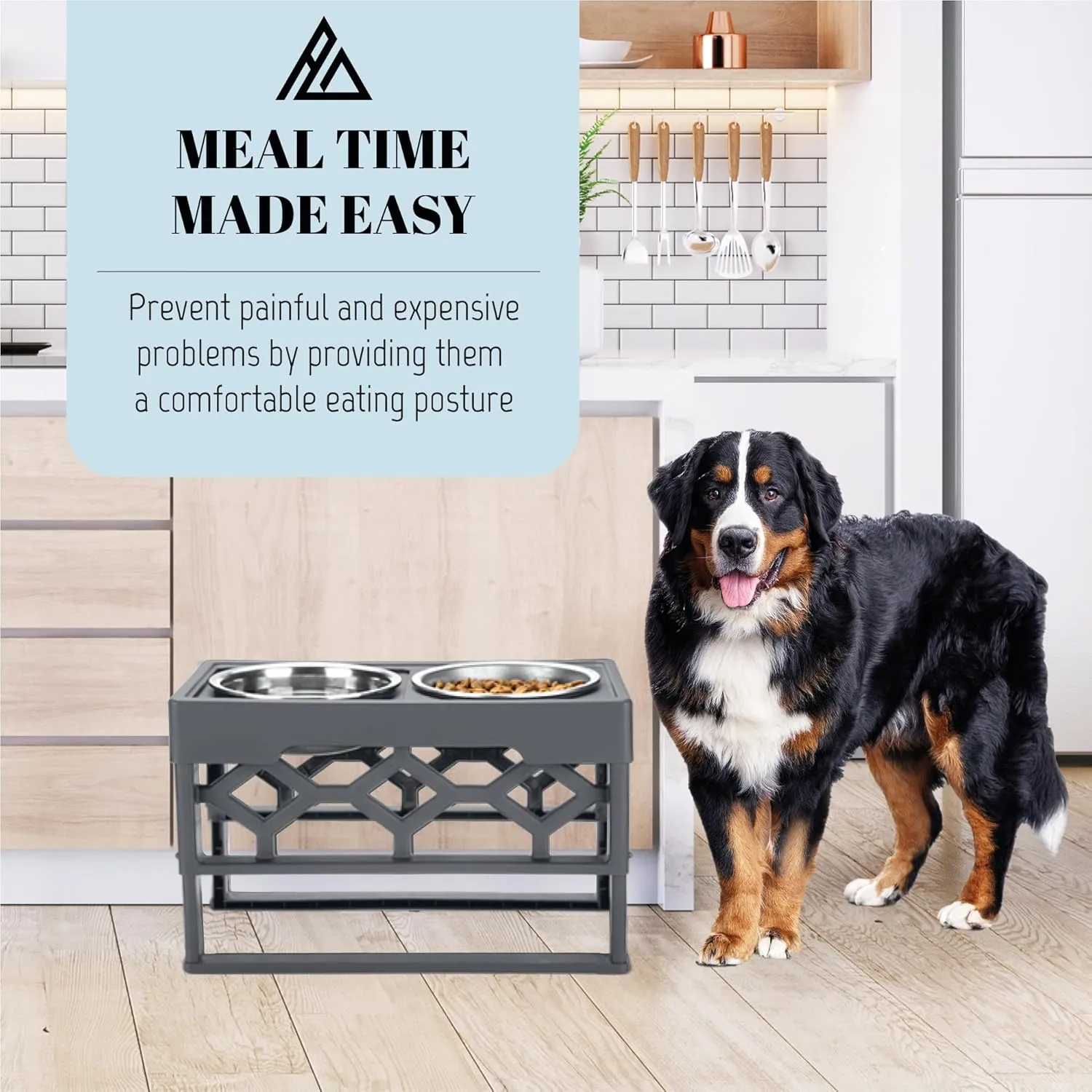 Large Dog Bowls Elevated, 4 Height Adjustable Raised Dog Bowl Stand with 2 Stainless Steel Food and Water Bowls Set, Tall Dogs Feeding Station with Anti-Slip Base for Medium Large Breeds Dogs