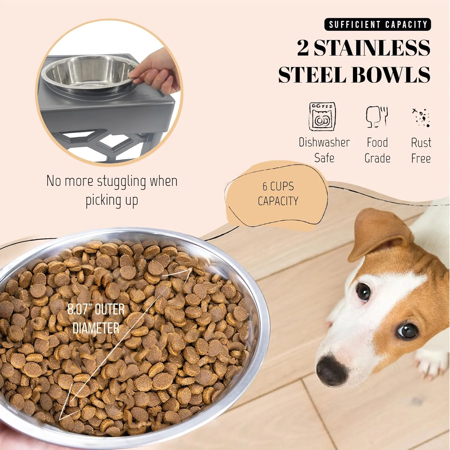 Large Dog Bowls Elevated, 4 Height Adjustable Raised Dog Bowl Stand with 2 Stainless Steel Food and Water Bowls Set, Tall Dogs Feeding Station with Anti-Slip Base for Medium Large Breeds Dogs
