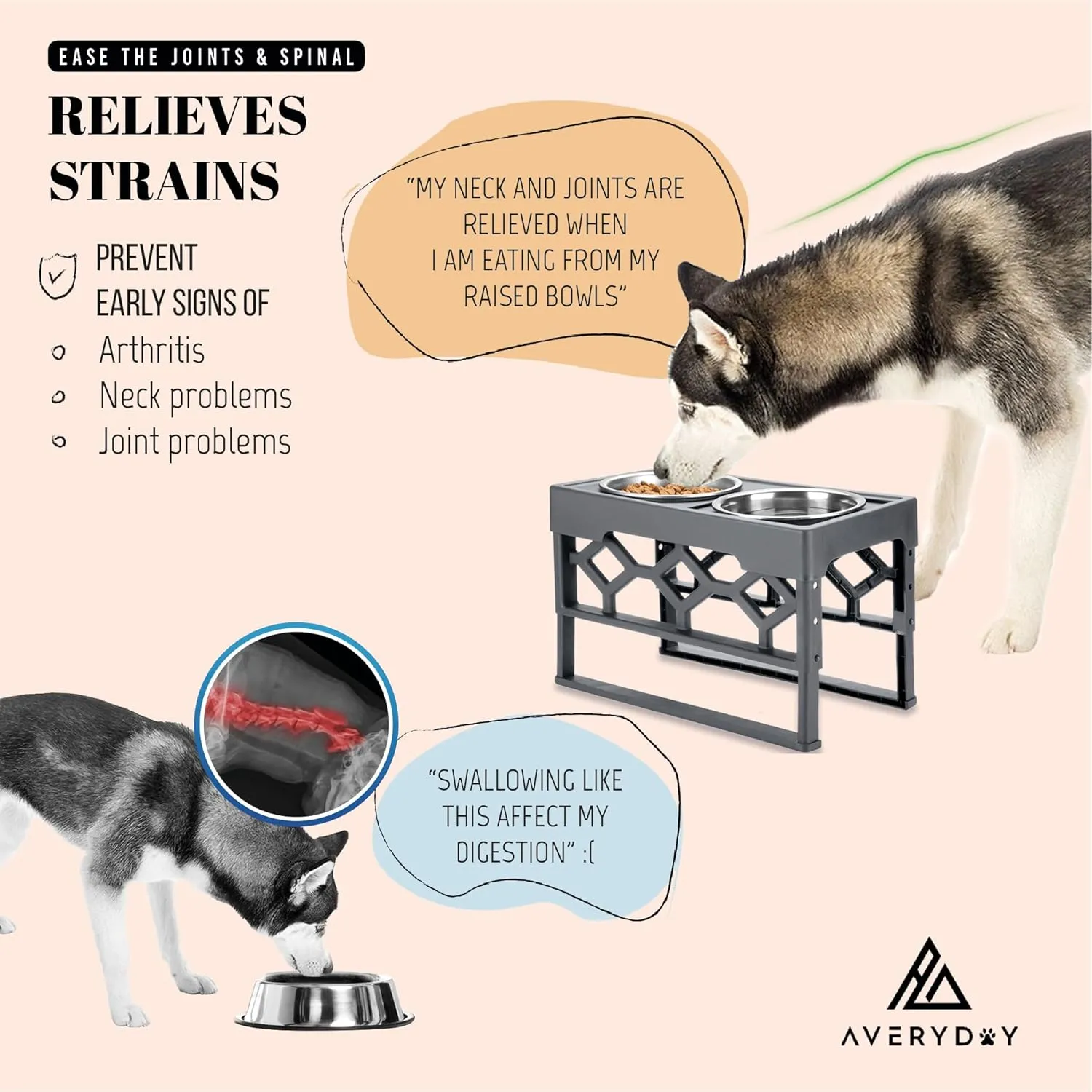 Large Dog Bowls Elevated, 4 Height Adjustable Raised Dog Bowl Stand with 2 Stainless Steel Food and Water Bowls Set, Tall Dogs Feeding Station with Anti-Slip Base for Medium Large Breeds Dogs