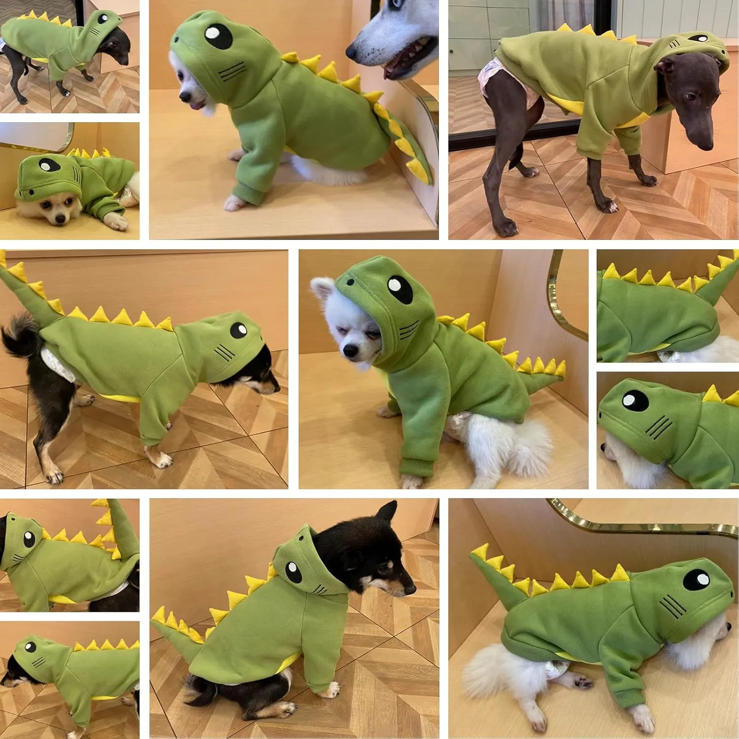 LeLePet Dinosaur Costume - Large Dog Halloween Costume, Warm Fleece Hoodie for Large Dogs, Thick Sweatshirt, French Bulldog, Beagle, Lab, Dachshund, Greyhound, Pitbull, Green XS-2XL