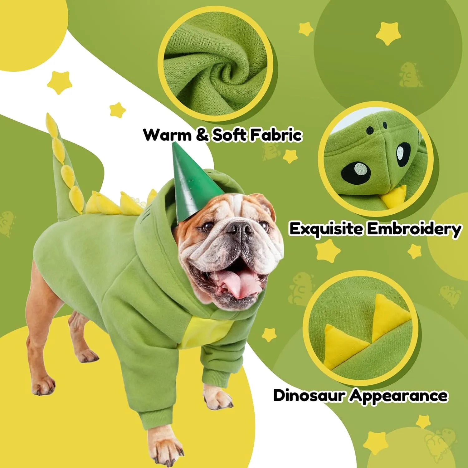 LeLePet Dinosaur Costume - Large Dog Halloween Costume, Warm Fleece Hoodie for Large Dogs, Thick Sweatshirt, French Bulldog, Beagle, Lab, Dachshund, Greyhound, Pitbull, Green XS-2XL