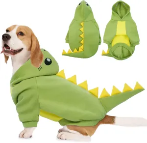 LeLePet Dinosaur Costume - Large Dog Halloween Costume, Warm Fleece Hoodie for Large Dogs, Thick Sweatshirt, French Bulldog, Beagle, Lab, Dachshund, Greyhound, Pitbull, Green XS-2XL