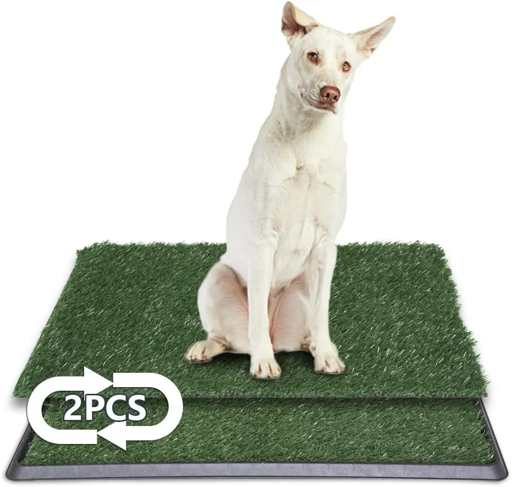 LITA Dog Grass Pad with Tray - Dog Litter Box with 2 Artificial Grass Pads - Potty Tray for Balcony Apartment Indoor Outdoor Use - 20x30 INCH