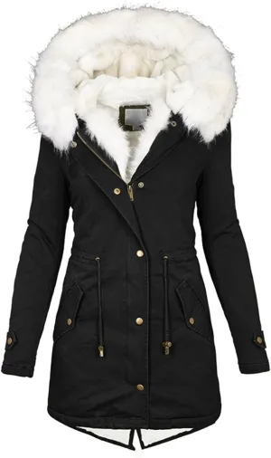 Long Winter Coats for Women 2023 Thicken Fleece Lined Parkas Anoraks Warm Cotton Puffer Jacket Coats with Faux Fur Hood