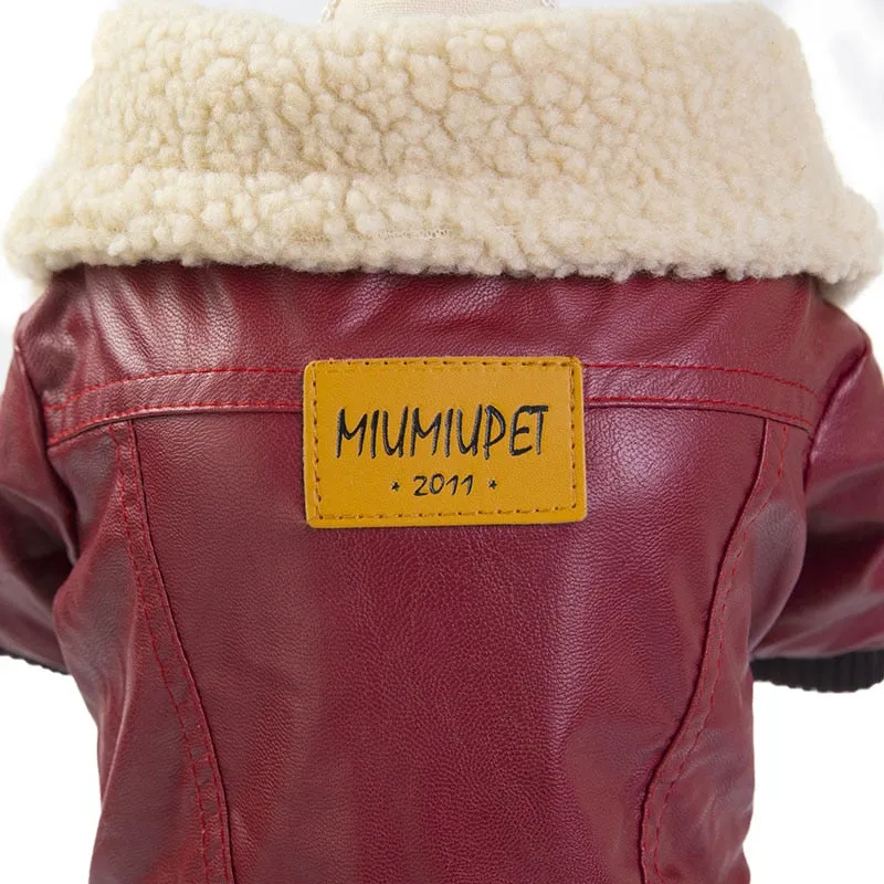 Luxury Leather Dog Winter Coat Apparel Puppy Jumpsuit