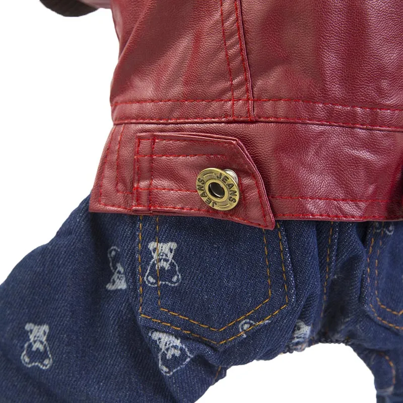 Luxury Leather Dog Winter Coat Apparel Puppy Jumpsuit