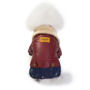 Luxury Leather Dog Winter Coat Apparel Puppy Jumpsuit