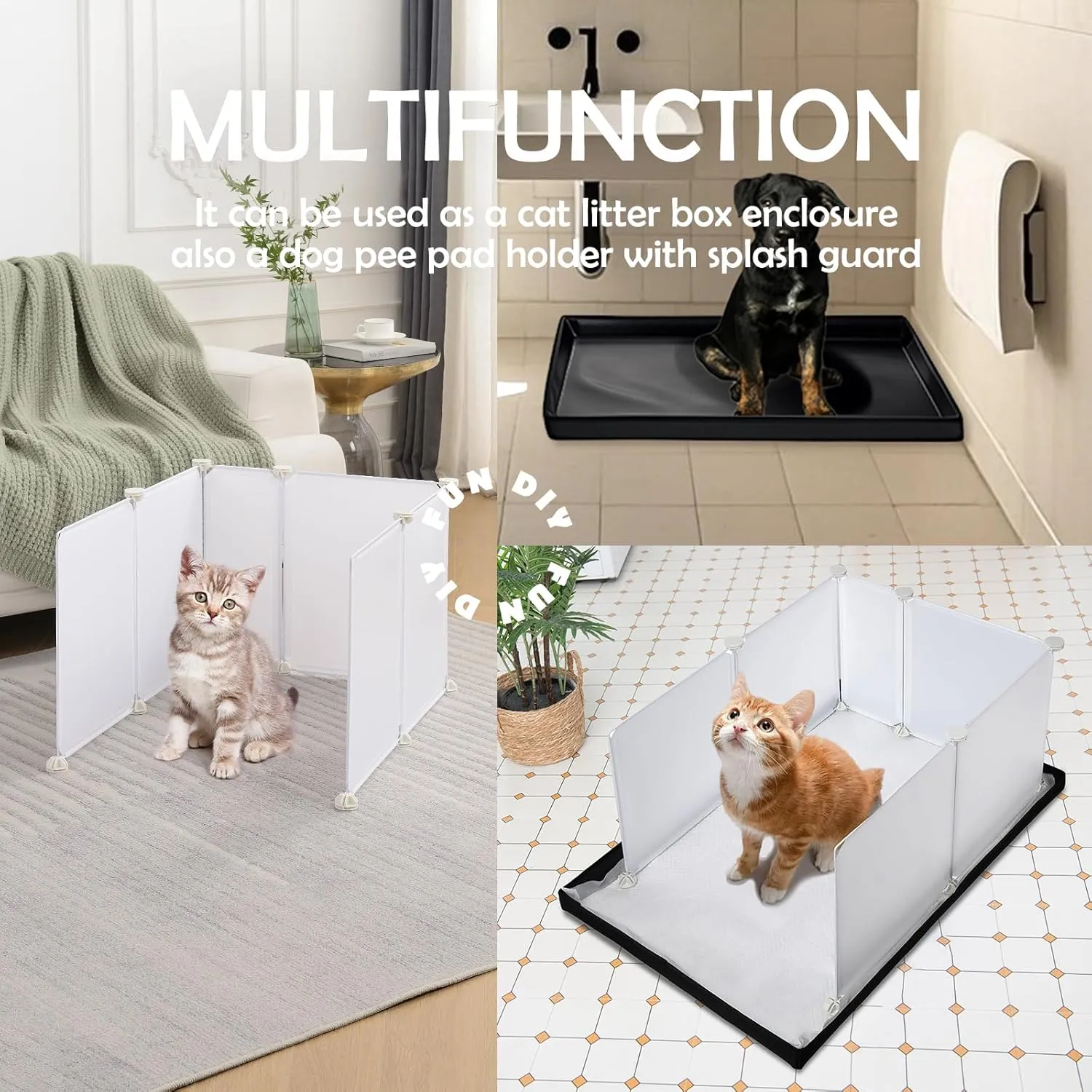 MEEXPAWS Dog Pee Pad Holder Large with Dog Litter Box Enclosure Splash Guard, Foldable Liner Base 33'' x 23'', Indoor Potty, DIY Cat Litter Box Enclosure, Litter Box with High Walls