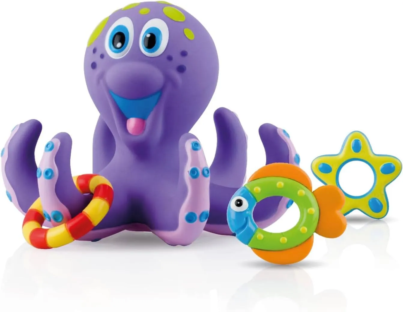 Nuby Floating Octopus Toy with 3 Hoopla Rings - Baby Bath Toy for Boys and Girls - 18  Months - Purple (Pack of 1)