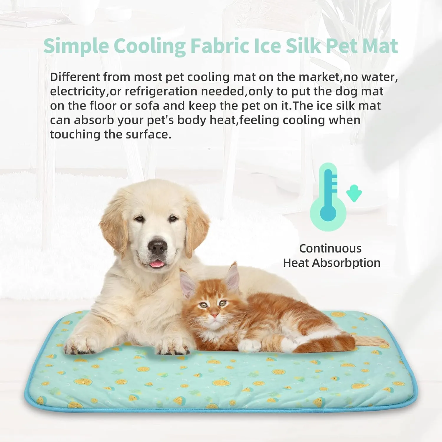 NWK 4pcs Dog Cooling Mat Ice Silk Cooling Mat for Dogs & Cats Portable & Washable Pet Blanket, Car Seats, Beds for Summer (Small (20'' x 16'' x 0.3''), Green Fruit)
