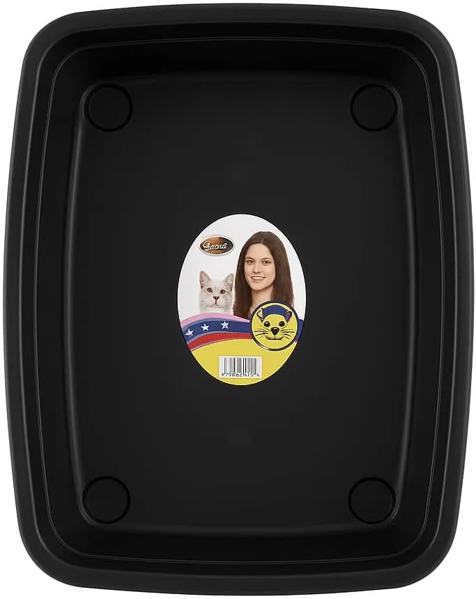 Open Cat Litter Box  Large Nonstick Litter Pan for Small & Large Cats | Durable Standard Box, Easy to Clean (Black)