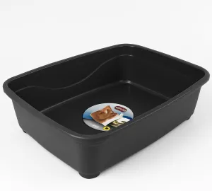 Open Cat Litter Box  Large Nonstick Litter Pan for Small & Large Cats | Durable Standard Box, Easy to Clean (Black)