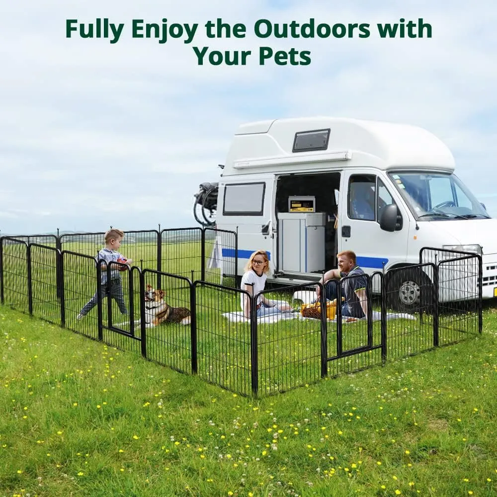 PawGiant Dog Fence Playpen 24/32/40 Indoor Outdoor for Small/Medium/Large Dogs, Metal Pet Puppy Cat Exercise Fencing Gate Crate Cage Outside RV, Camping, Yard, Garden