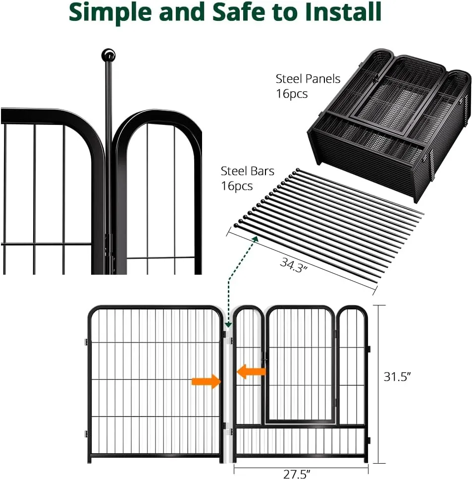 PawGiant Dog Fence Playpen 24/32/40 Indoor Outdoor for Small/Medium/Large Dogs, Metal Pet Puppy Cat Exercise Fencing Gate Crate Cage Outside RV, Camping, Yard, Garden