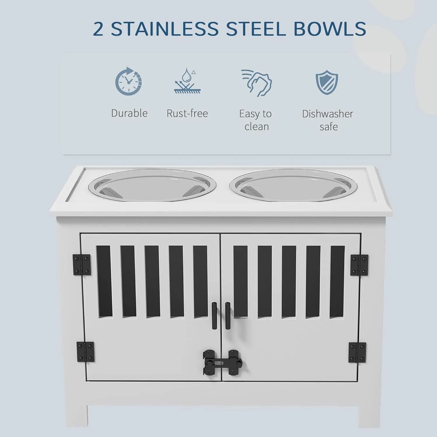 PawHut Large Elevated Dog Bowls with Storage Cabinet - 37L Capacity, Raised Dog Bowl Stand Feeding Station, White