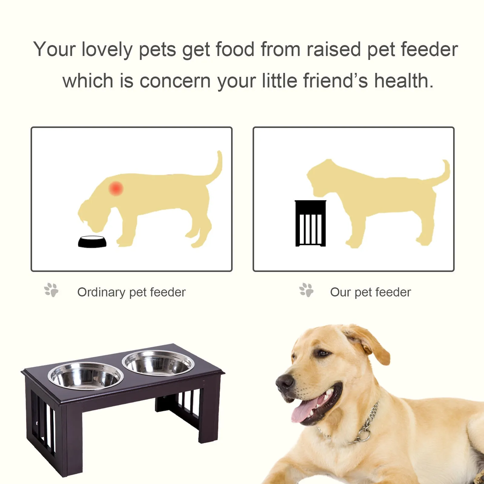 PawHut Raised Dog Feeding Bowls with Stand, Stainless Steel for Small and Medium Dog, 58L x 31W x 25H cm - Brown