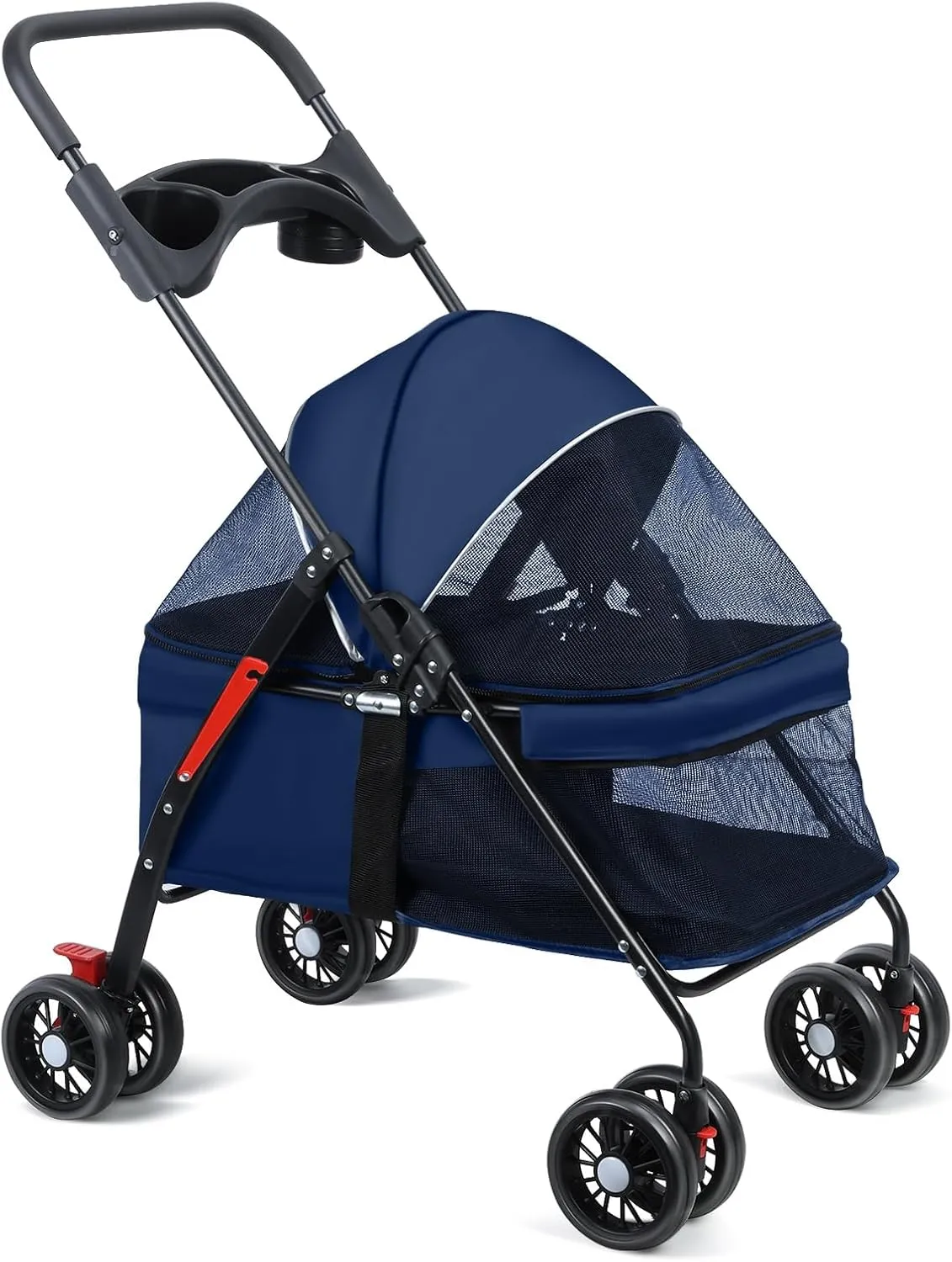 Pet Stroller 4 Wheels Dog Cat Stroller,Outdoor Trave Pet Folding Stroller,Foldable Dog Cat Cage Jogger Stroller with Cup Holder,Breathable and Visible Mesh for Medium Dogs Cats Blue