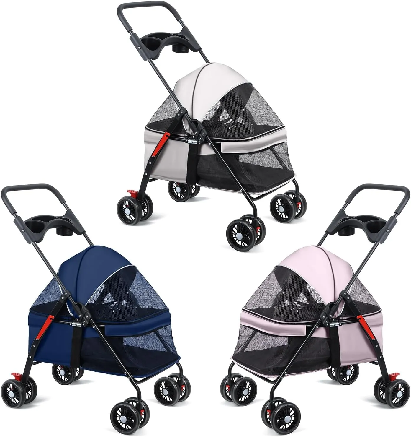 Pet Stroller 4 Wheels Dog Cat Stroller,Outdoor Trave Pet Folding Stroller,Foldable Dog Cat Cage Jogger Stroller with Cup Holder,Breathable and Visible Mesh for Medium Dogs Cats Blue
