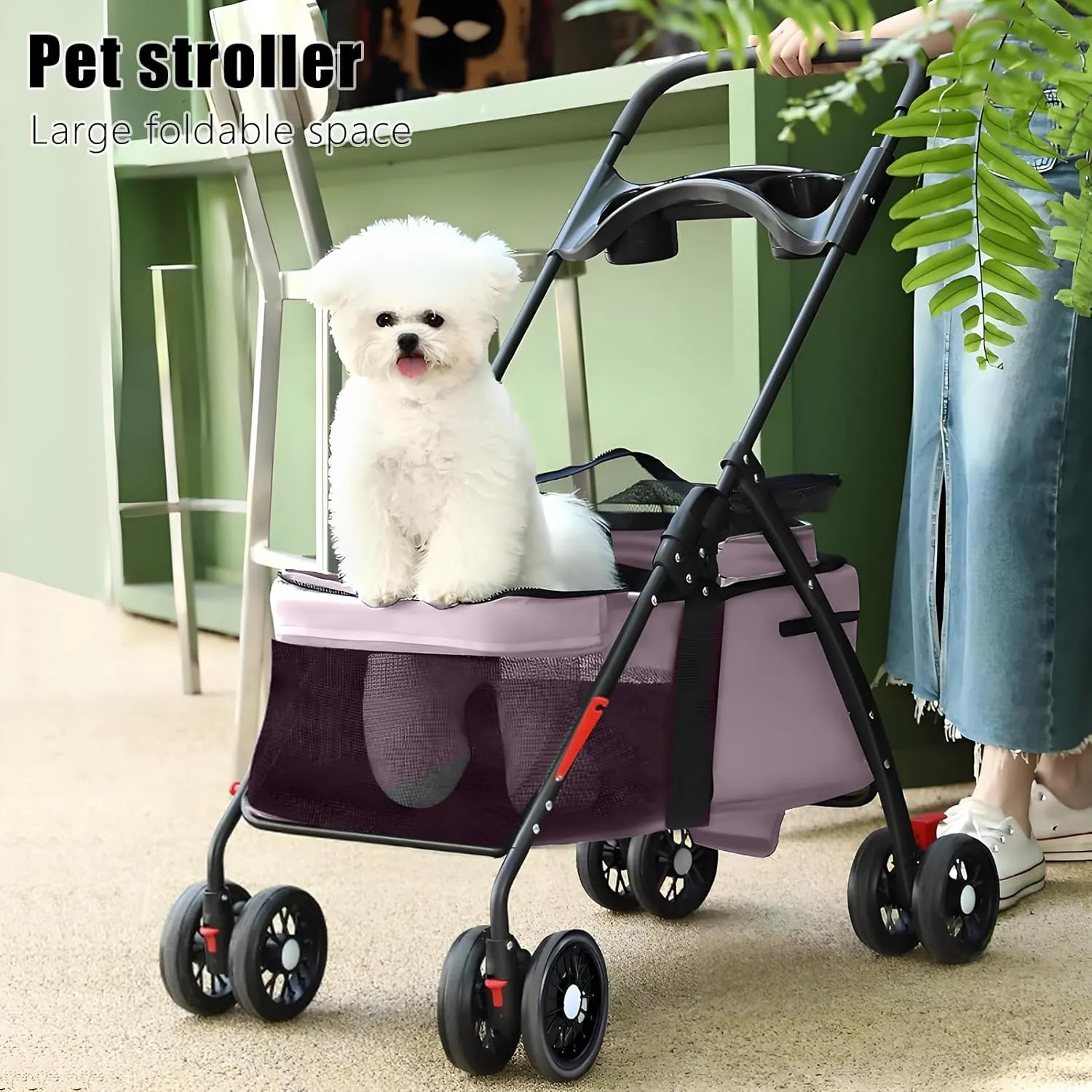 Pet Stroller 4 Wheels Dog Cat Stroller,Outdoor Trave Pet Folding Stroller,Foldable Dog Cat Cage Jogger Stroller with Cup Holder,Breathable and Visible Mesh for Medium Dogs Cats Grey