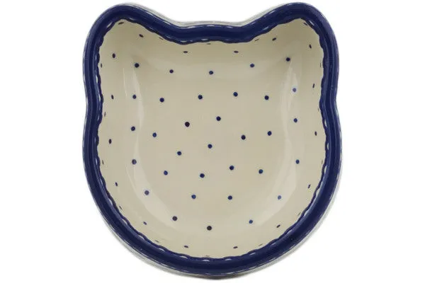 Polish Pottery 7" Pet Bowl Orange And Blue Flower