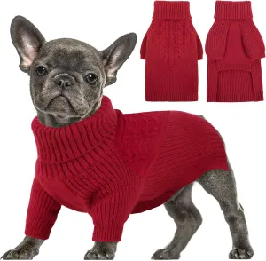 Queenmore Dog Sweater, Puppy Sweater for Small Dogs,Warm Winter Fall Dog Sweaters for Dog Girls Boys, Solid Turtleneck Knit Sweater for Large Medium Dogs,Long Sleeves Christmas Dog Sweater Red,XS