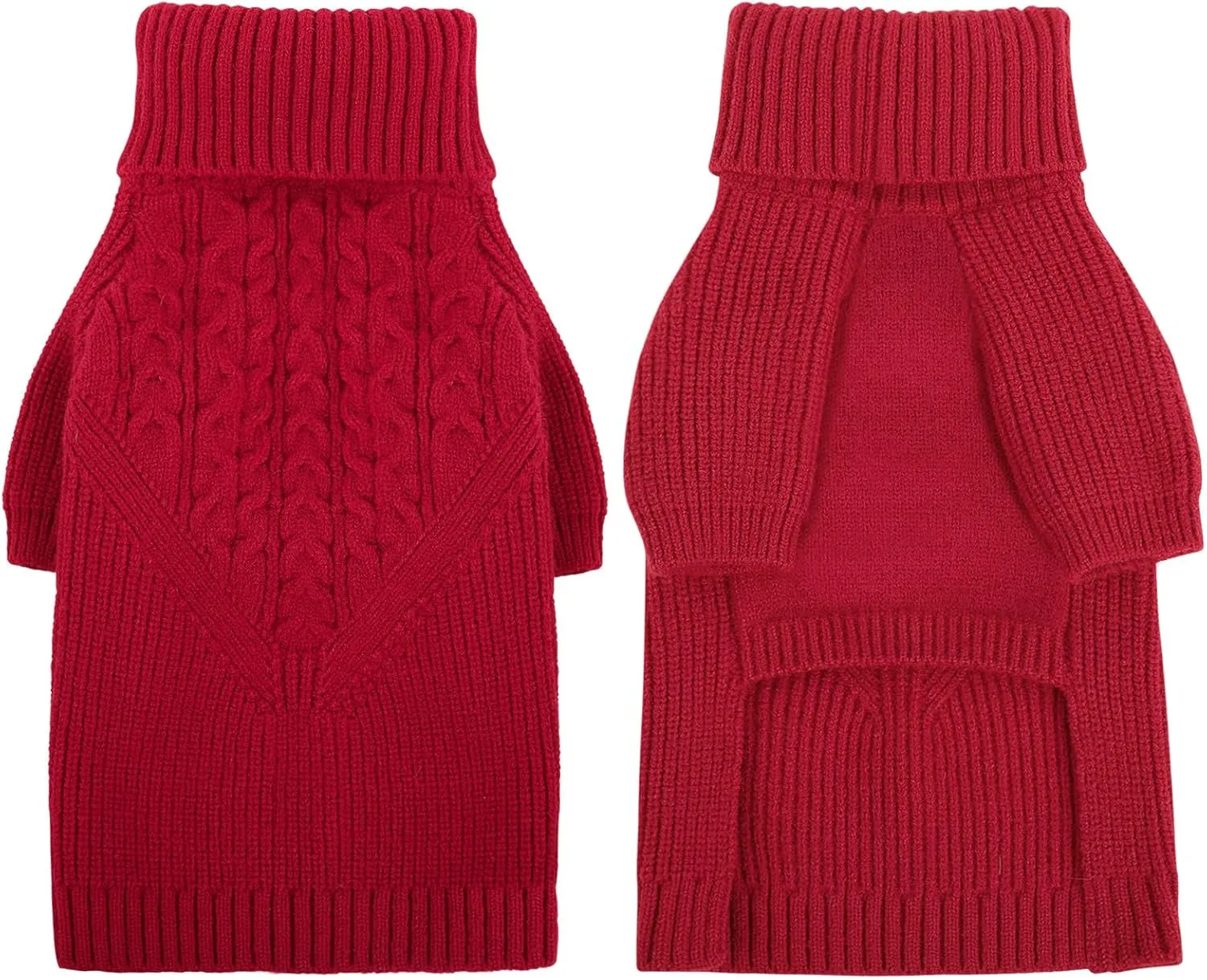 Queenmore Dog Sweater, Puppy Sweater for Small Dogs,Warm Winter Fall Dog Sweaters for Dog Girls Boys, Solid Turtleneck Knit Sweater for Large Medium Dogs,Long Sleeves Christmas Dog Sweater Red,XS