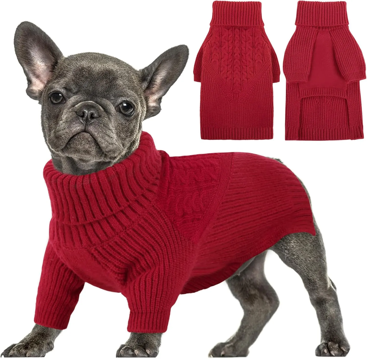 Queenmore Dog Sweater, Puppy Sweater for Small Dogs,Warm Winter Fall Dog Sweaters for Dog Girls Boys, Solid Turtleneck Knit Sweater for Large Medium Dogs,Long Sleeves Christmas Dog Sweater Red,XS