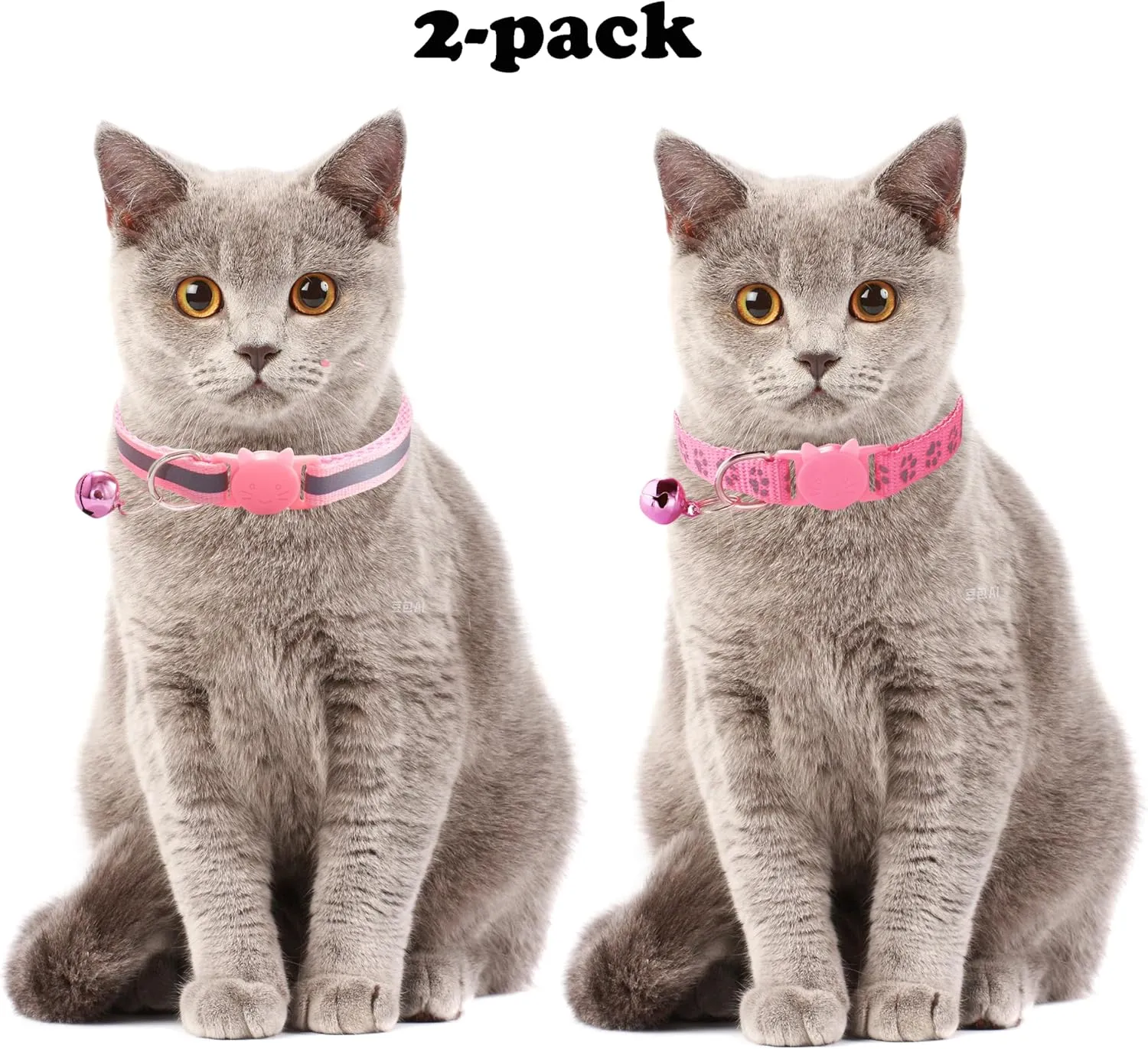 Reflective Cat Collar with Bells, [2 Pack] Hot Pink Break Away Kitten Collar with Bells, Breakaway Cat Collar for Girl Cats Kitty