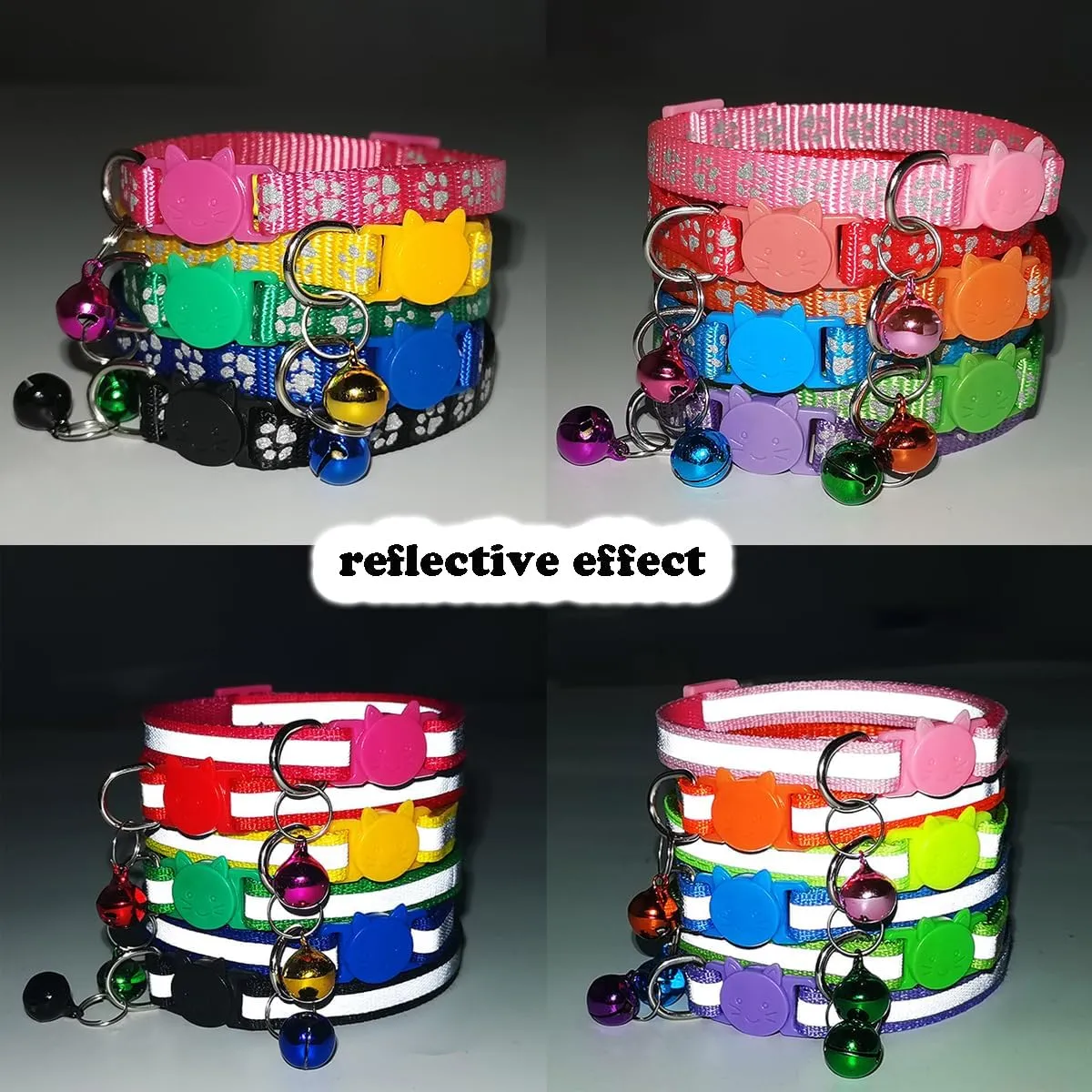 Reflective Cat Collar with Bells, [2 Pack] Hot Pink Break Away Kitten Collar with Bells, Breakaway Cat Collar for Girl Cats Kitty