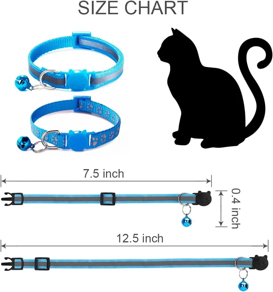 Reflective Cat Collar with Bells, [2 Pack] Hot Pink Break Away Kitten Collar with Bells, Breakaway Cat Collar for Girl Cats Kitty