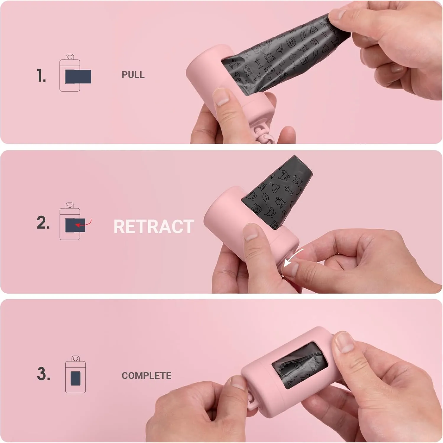 Retractable Dog Waste Bag Dispenser and Bag Holder Kit, Dog Poop Bag Dispenser, Retractable Waste Bag Dispenser, Lightweight Poop Bag Holder, Stretchy Strap Fits Any Dog Leash (Pink)